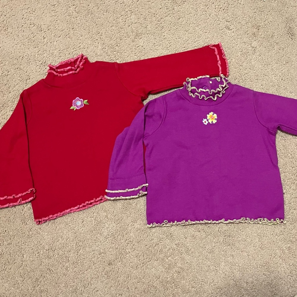 Hanna Andersson Ruffled Hem Mock Neck Purple & Red Shirt Set Girls Sz 60 US 3-6m